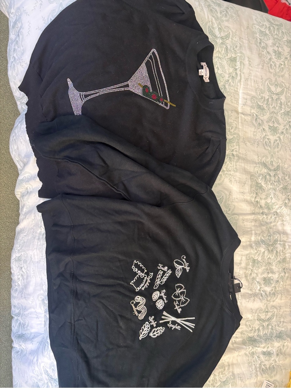 Black Rhinestone Martini Graphic Sweatshirt